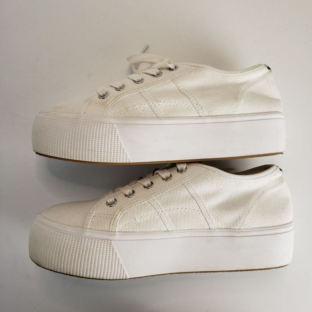 Steve Madden Emmi Platform Lace Up Sneakers White Chunky Canvas Shoes Size 8.5 - Picture 8 of 12
